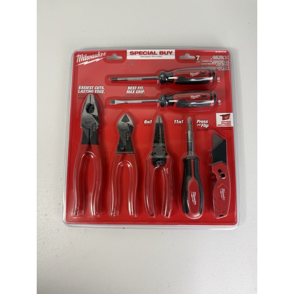 NEW 7-pc Milwaukee Electrician's Hand Tool Set With Pouch # 48-22-0145 FREE SHIP